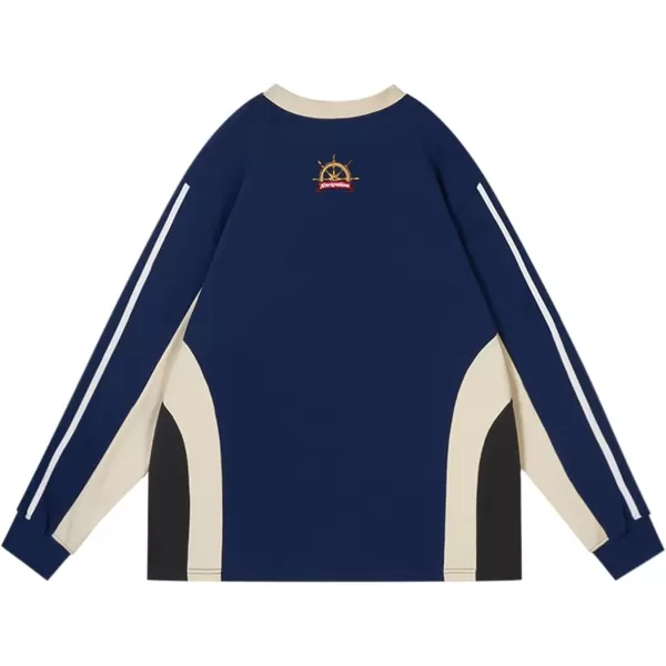 imageAelfric Eden Mens Oversized Sweatshirt Y2k Casual Cotton Sweat Shirts Vintage Graphic VNeck Pullover StreetwearNavy Blue