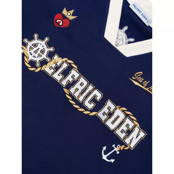 imageAelfric Eden Mens Oversized Sweatshirt Y2k Casual Cotton Sweat Shirts Vintage Graphic VNeck Pullover StreetwearNavy Blue