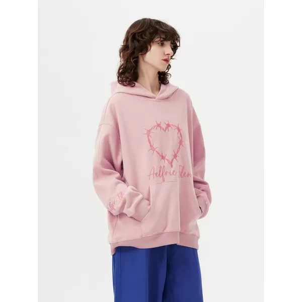 imageAelfric Eden Oversized Hoodies for Women Heart Graphic Hoodie Long Sleeve Unisex Novelty Y2K Hooded Sweatshirt with PocketPink