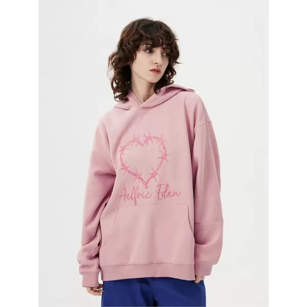imageAelfric Eden Oversized Hoodies for Women Heart Graphic Hoodie Long Sleeve Unisex Novelty Y2K Hooded Sweatshirt with PocketPink