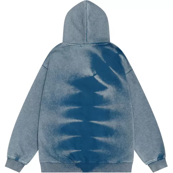 imageAelfric Eden Oversized Washed Hoodie Mens Tie Dye Graphic Hoodies Vintage Streetwear Sweatshirt with PocketBlue