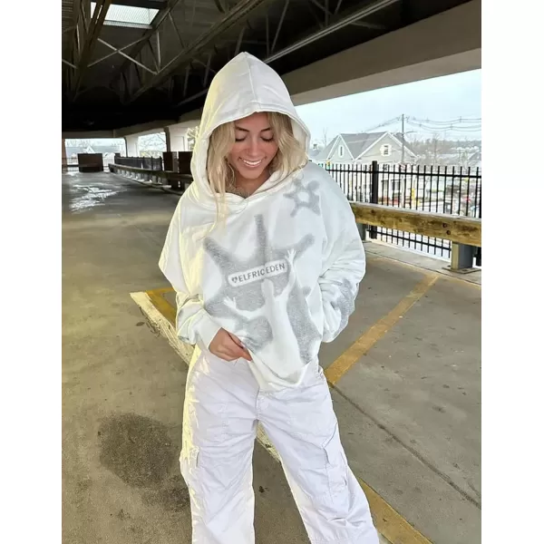 imageAelfric Eden Womens Oversized Hoodies Shadow Star Print Graphic Sweatshirt Long Sleeve Casual 2024 Fall Outfits TrendyWhite