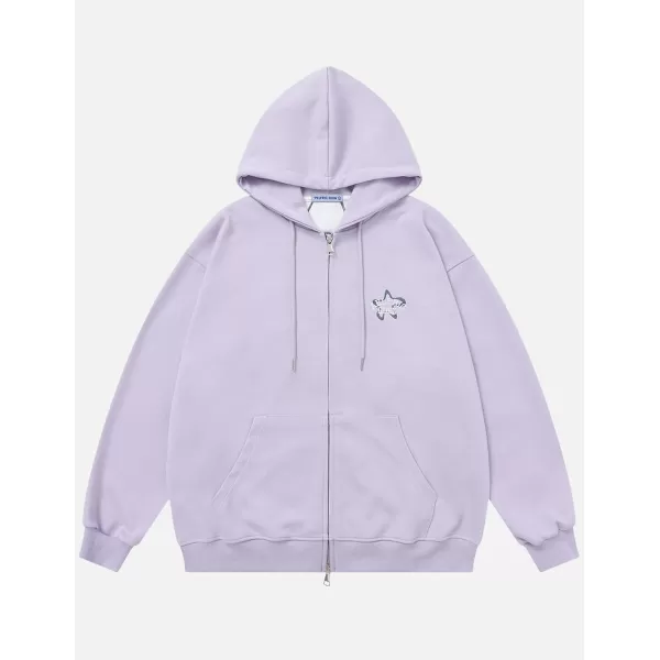 imageAelfric Eden Womens Star Graphic Hoodies Oversized Zip Up Hoodie Embroidery Hooded Sweatshirt Unisex Long Sleeve PulloverPurple