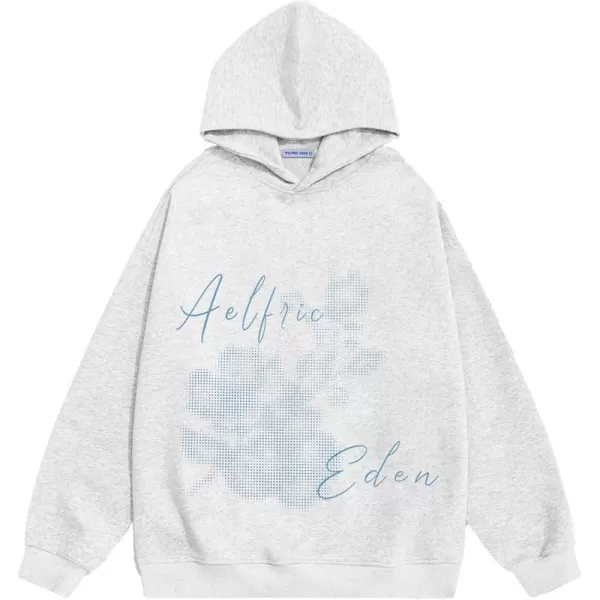 imageAelfric Eden Blurring Flower Print Hoodie Womens Oversized Graphic Hoodies Y2K Floarl Solid Pullover Hooded Sweatshirt UnisexLight Grey