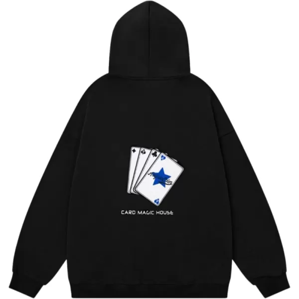 imageAelfric Eden Graphic Hoodies Star Playing Cards Hoodie Casual Hooded Pullover Sweatshirt Long Sleeve Streetwear OutfitsBlack