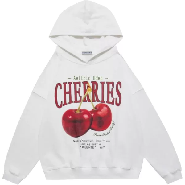 imageAelfric Eden Graphic Hoodies Unisex Cherries Printed Oversized Hoodie Sweatshirt Long Sleeve Streetwear Hooded Pullover White