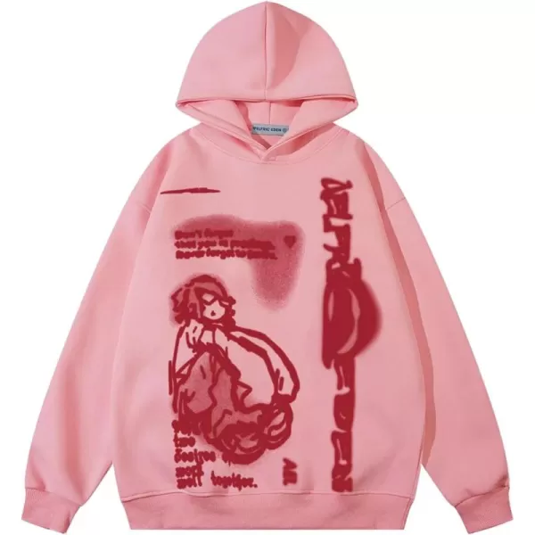 imageAelfric Eden Graphic Hoodies Unisex Oversized Hoodie Vintage Cotton Long Sleeve Sweaters Pullover Fall ClothesA01cartoon Figure  Pink