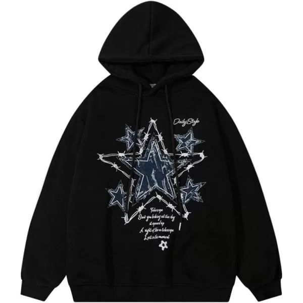 imageAelfric Eden Mens Graphic Varsity Hoodies Applique Embroidery Star Unisex Oversized Casual Loose Streetwear Fall outfits1732black