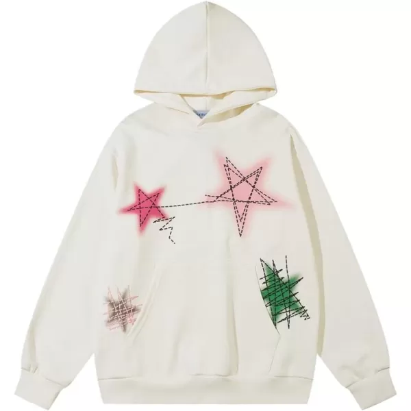 imageAelfric Eden Mens Graphic Varsity Hoodies Graffiti Line Star Unisex Colorful Printing Oversized Casual Streetwear Tops1720beige