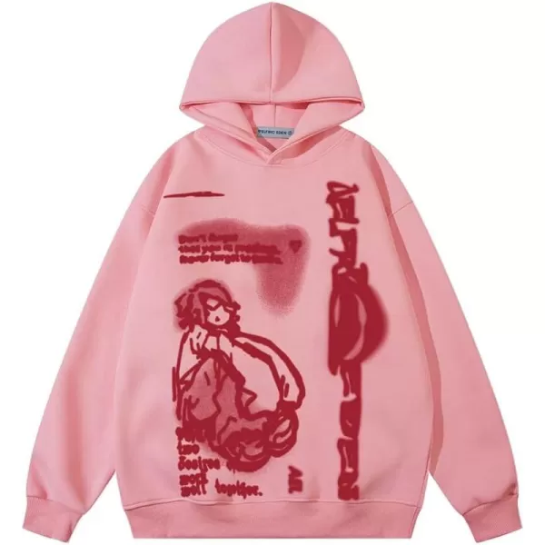 imageAelfric Eden Mens Y2K Cartoon Figure Print Hoodie Vintage Graphic Hoodies Unisex Oversized Casual Sweatshirt1524pink
