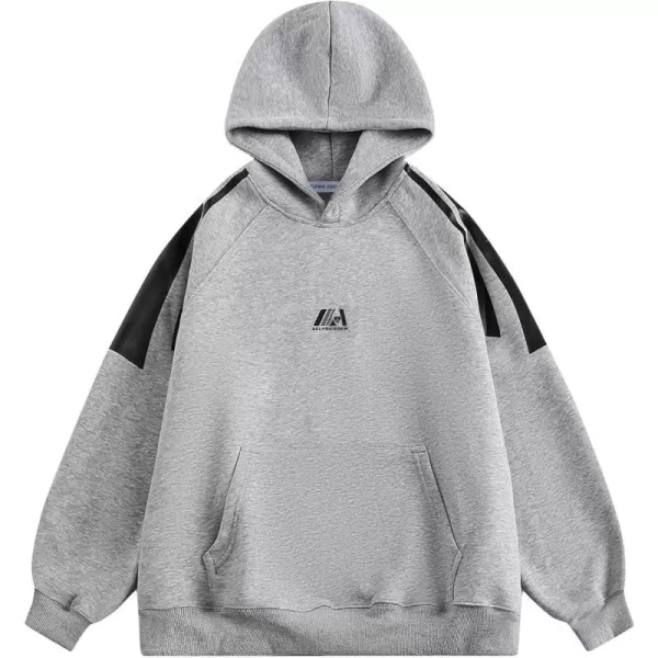 imageAelfric Eden Oversized Hoodie Mens Vintage Patchwork Hoodies Casual Streetwear Hooded Sweatshirt with PocketGrey
