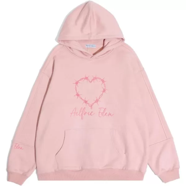 imageAelfric Eden Oversized Hoodies for Women Heart Graphic Hoodie Long Sleeve Unisex Novelty Y2K Hooded Sweatshirt with PocketPink