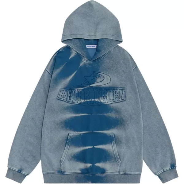 imageAelfric Eden Oversized Washed Hoodie Mens Tie Dye Graphic Hoodies Vintage Streetwear Sweatshirt with PocketBlue