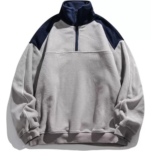 imageAelfric Eden Quarter Zip Sweatshirt Mens Oversized Sweatshirts Contrast Color Zipper Fleece PulloverGray