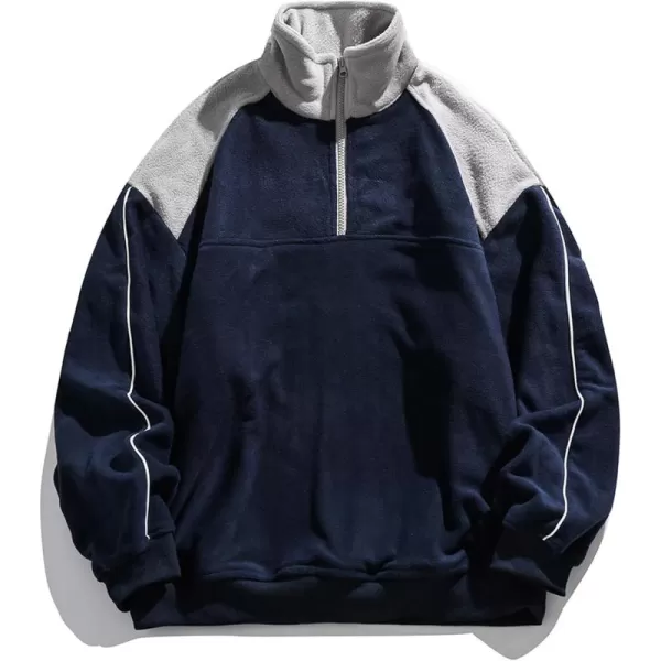 imageAelfric Eden Quarter Zip Sweatshirt Mens Oversized Sweatshirts Contrast Color Zipper Fleece PulloverNavy Blue