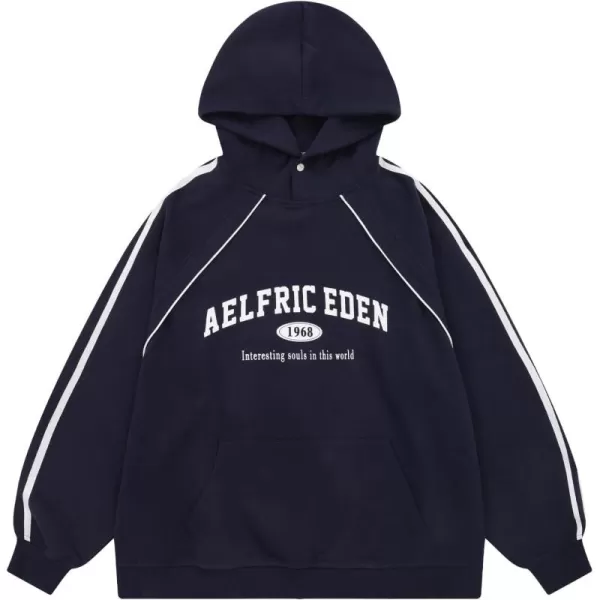 imageAelfric Eden Oversized Hoodie Vintage Letter Print Hoodies Novelty Hooded Sweatshirt with PocketNavy Blue