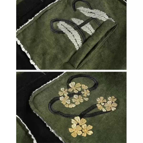 imageAelfric Eden Jackets Color Blocking Embroidery Flower Coats Casual Soft Warm Fleece Lined Jacket 2024 Trendy TopsGreen