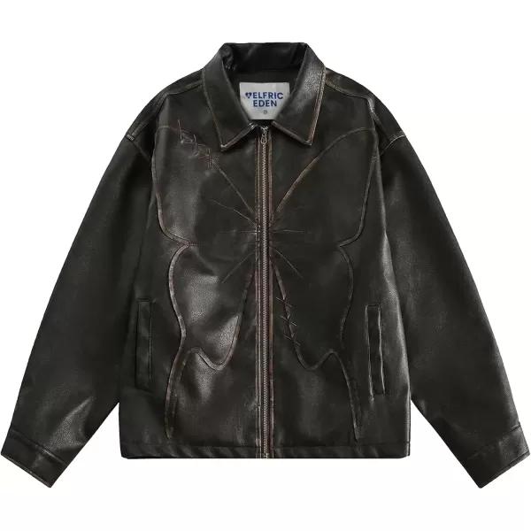 imageAelfric Eden Faux Leather Jacket Womens Oversized Motorcycle Jackets Y2K Butterfly Bomber Jacket StreetwearBrown