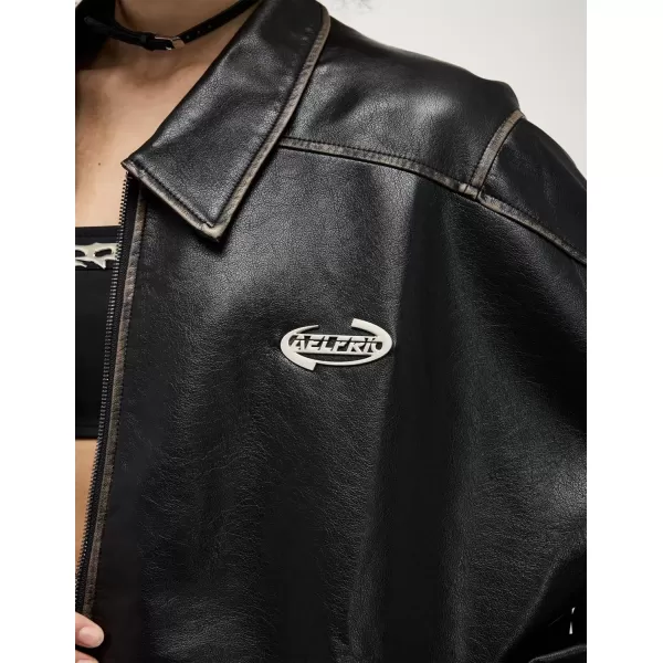 imageAelfric Eden Jackets Vintage Washed Faux Leather Jacket Oversized Classic Zipper Streetwear Casual Soft Warm CoatsBlack