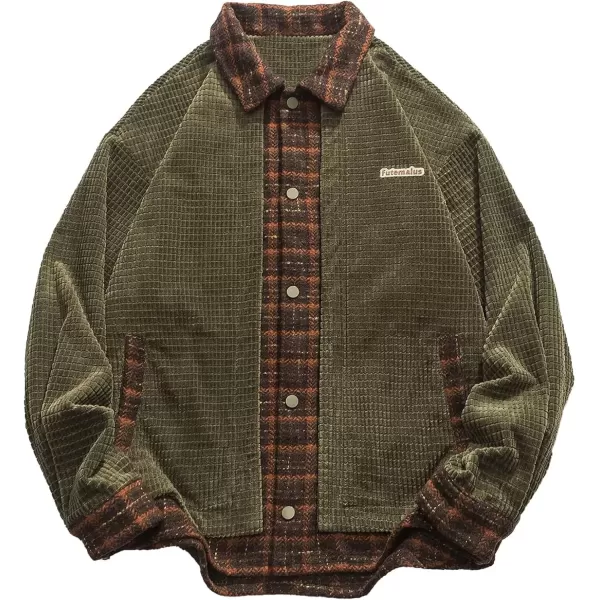 imageAelfric Eden Mens Jackets Color Block Corduroy Trucker Jacket Oversized Vintage Collared Button Down Coats Soft Warm TopsGreen