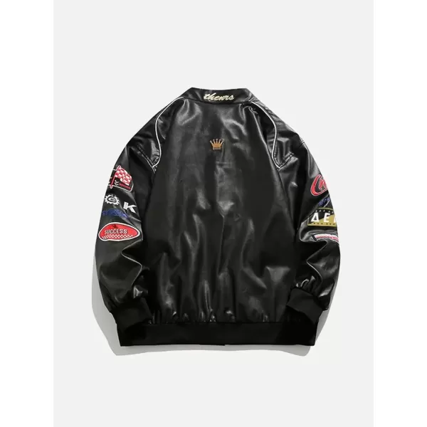 imageAelfric Eden Mens Motorcycle Jacket LetterEmbroidered Racing Jacket Blackair Moto Jacket Women Vintage CoatsBlack