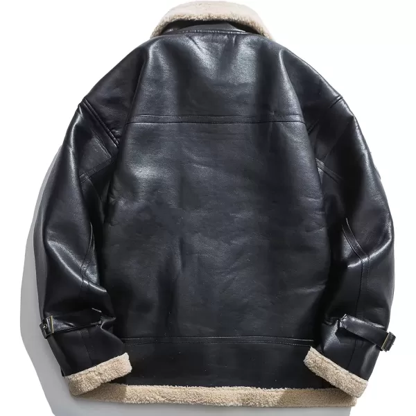 imageAelfric Eden Mens PU Jacket Oversized Varsity Jacket Zipper Closure Casual Patchwork Lamb Collar Winter Coats02black