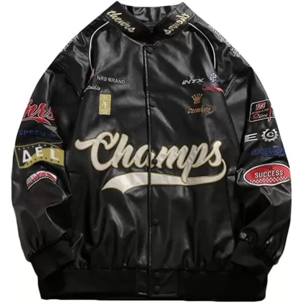 imageAelfric Eden Mens varsity Jacket Zipper Casual Faux Leather Oversized Unisex Biker Motorcycle Bomber streetwear coatsA10black