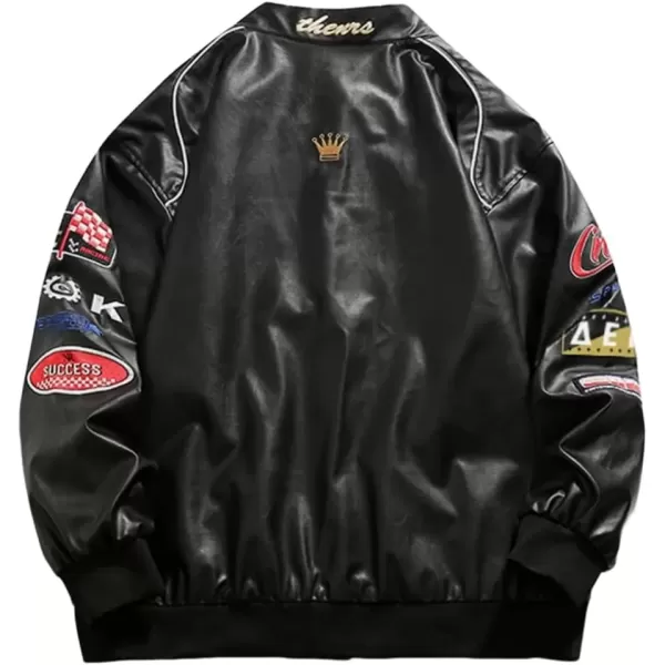 imageAelfric Eden Mens varsity Jacket Zipper Casual Faux Leather Oversized Unisex Biker Motorcycle Bomber streetwear coatsA10black