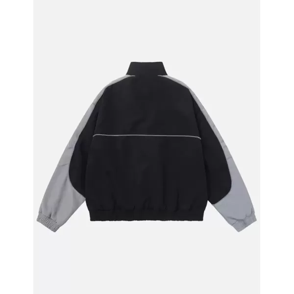 imageAelfric Eden Reflective Stripe Star Zipper Jacket Graphic Oversized Lightweight Jacket Casual Comfy Soft CoatsBlack