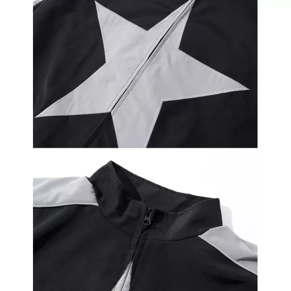 imageAelfric Eden Reflective Stripe Star Zipper Jacket Graphic Oversized Lightweight Jacket Casual Comfy Soft CoatsBlack