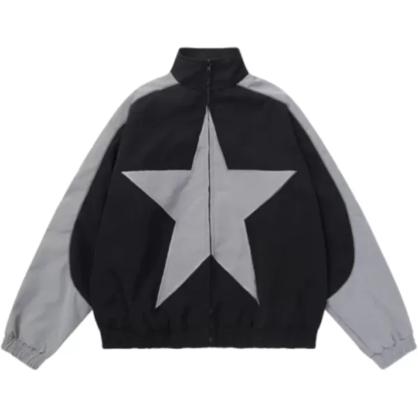 imageAelfric Eden Reflective Stripe Star Zipper Jacket Graphic Oversized Lightweight Jacket Casual Comfy Soft CoatsBlack