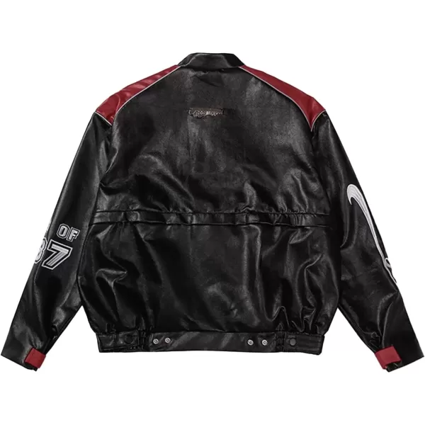 imageAelfric Eden Womens Faux Leather Jacket Y2k VG Detachable Racing Jacket Oversized Trendy OutfitsRed