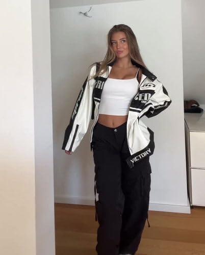 imageAelfric Eden Leather Bomber Jackets Vintage Oversized Patchwork Varsity Racing JacketWhite