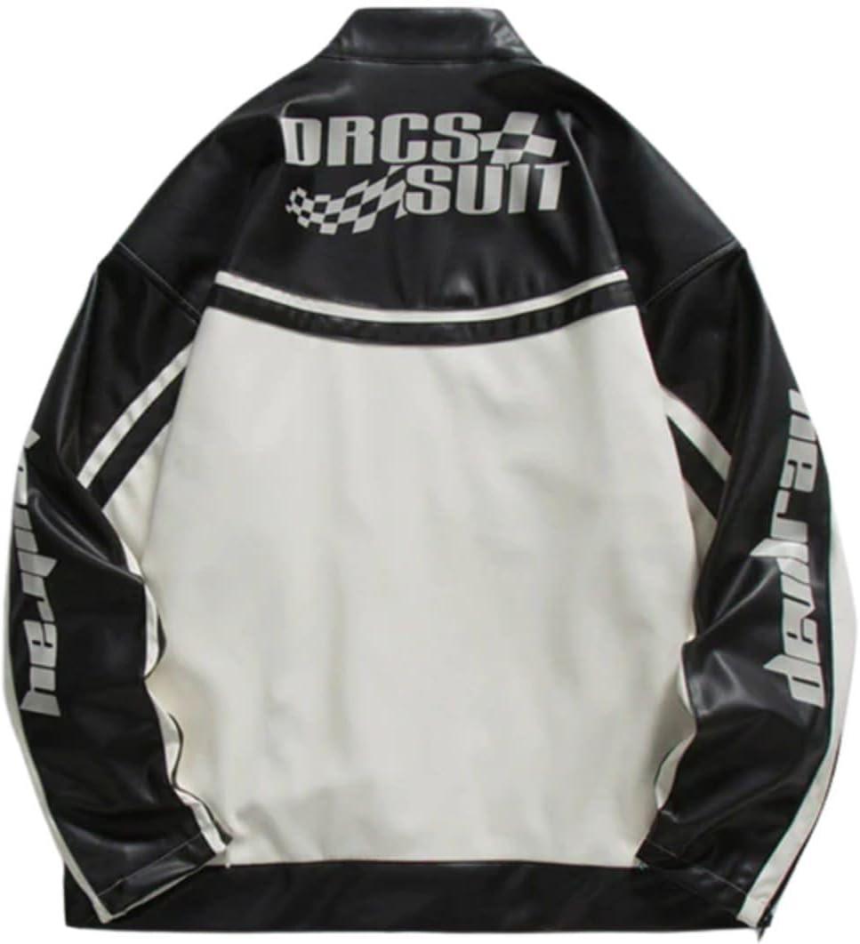 imageAelfric Eden Leather Bomber Jackets Vintage Oversized Patchwork Varsity Racing JacketWhite