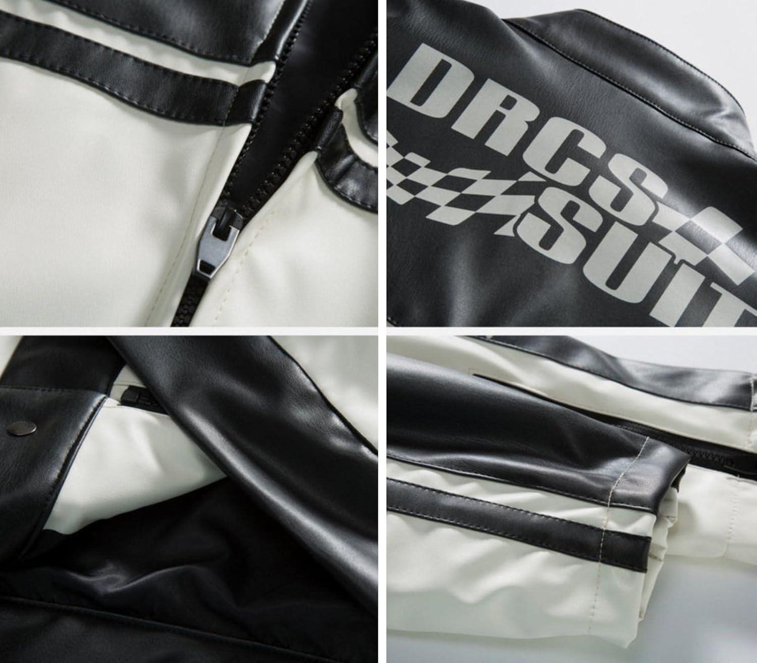 imageAelfric Eden Leather Bomber Jackets Vintage Oversized Patchwork Varsity Racing JacketWhite