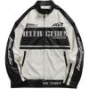 imageAelfric Eden Leather Bomber Jackets Vintage Oversized Patchwork Varsity Racing JacketWhite