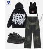 imageAelfric Eden Graphic Hoodies Abstract Print Washed Hoodie Long Sleeve Acid Washed Hooded Sweatshirts Trendy Y2k TopsBlack