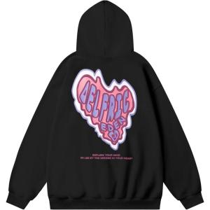 imageAelfric Eden Graphic Hoodie Womens Oversized Hoodies Y2k Cute Heart Print Sweatshirt Streetwear Hooded PulloverBlack