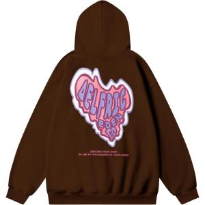 imageAelfric Eden Graphic Hoodie Womens Oversized Hoodies Y2k Cute Heart Print Sweatshirt Streetwear Hooded PulloverBrown