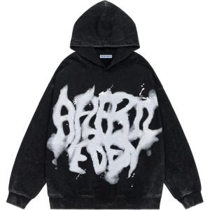 imageAelfric Eden Graphic Hoodies Abstract Print Washed Hoodie Long Sleeve Acid Washed Hooded Sweatshirts Trendy Y2k TopsBlack