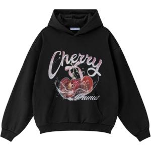 imageAelfric Eden Graphic Hoodies Cherry Print Hoodie Long Sleeve Oversized Hooded Pullover Sweatshirt 2025 Trendy Tops OutfitsBlack