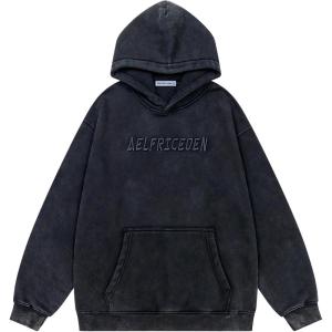 imageAelfric Eden Hoodies Mens Acid Wash Hoodie Oversized Vintage Heavyweight Cotton Fleece Hooded Pullover SweatshirtBlack