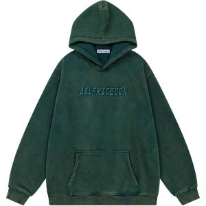 imageAelfric Eden Hoodies Mens Acid Wash Hoodie Oversized Vintage Heavyweight Cotton Fleece Hooded Pullover SweatshirtDarkgreen