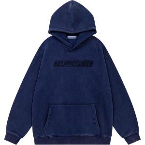 imageAelfric Eden Hoodies Mens Acid Wash Hoodie Oversized Vintage Heavyweight Cotton Fleece Hooded Pullover SweatshirtNavy Blue