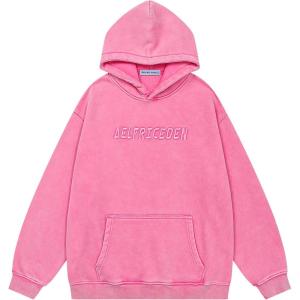 imageAelfric Eden Hoodies Mens Acid Wash Hoodie Oversized Vintage Heavyweight Cotton Fleece Hooded Pullover SweatshirtPink