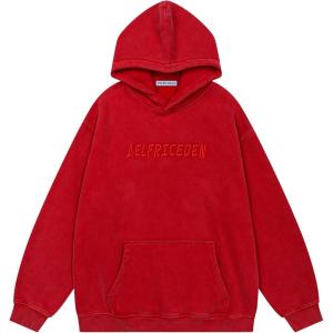 imageAelfric Eden Hoodies Mens Acid Wash Hoodie Oversized Vintage Heavyweight Cotton Fleece Hooded Pullover SweatshirtRed