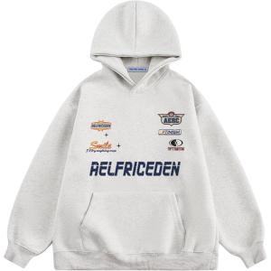 imageAelfric Eden Womens Oversized Hoodies Letter Graphic Print Long Sleeve Pullover with Pocket Y2K Steetwear OutfitsLight Grey
