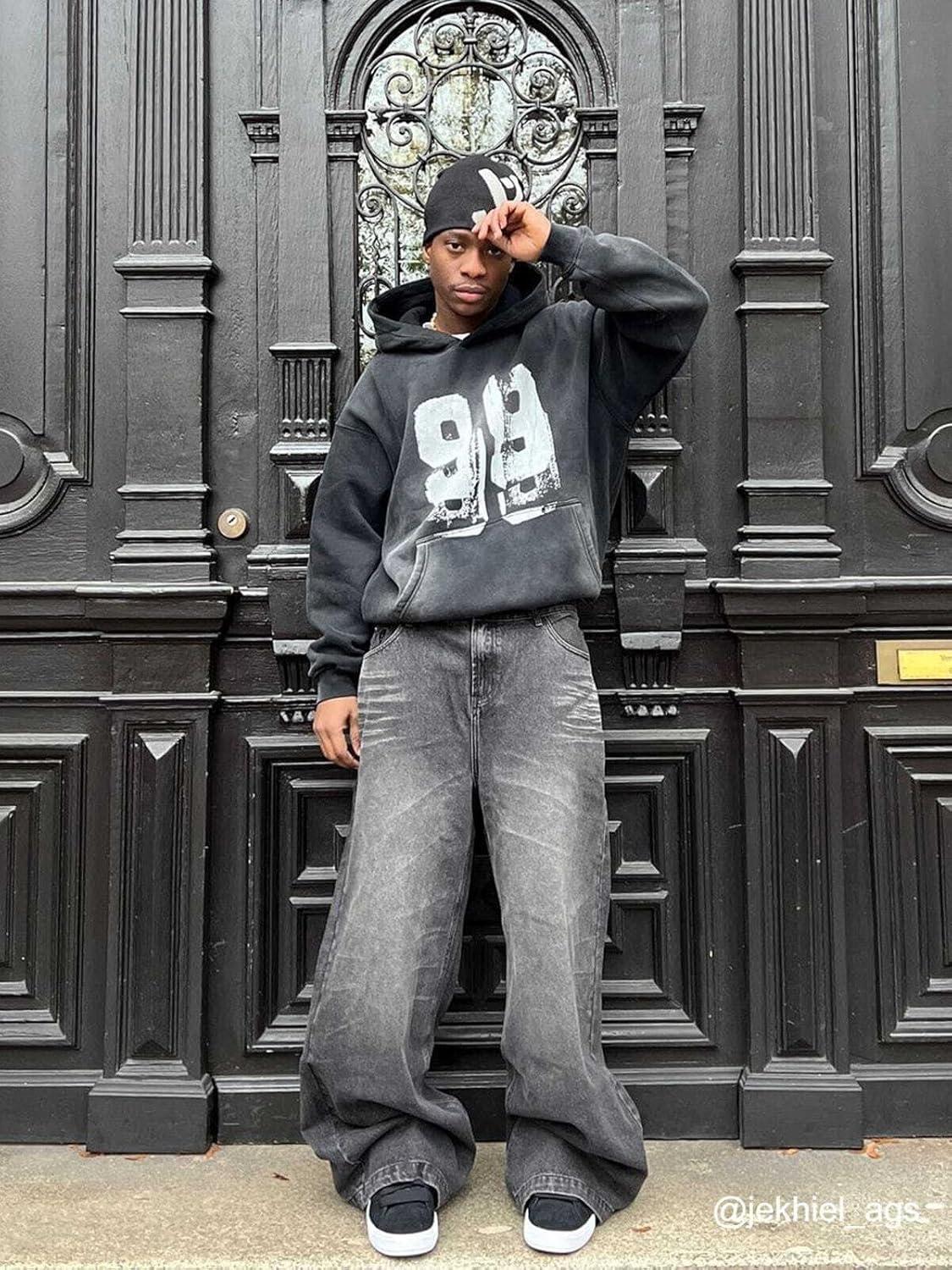 imageAelfric Eden Graffiti Hoodie Number Washed Hoodies Long Sleeve Oversized Hooded Pullover Sweatshirt 2025 Trendy OutfitsBlack
