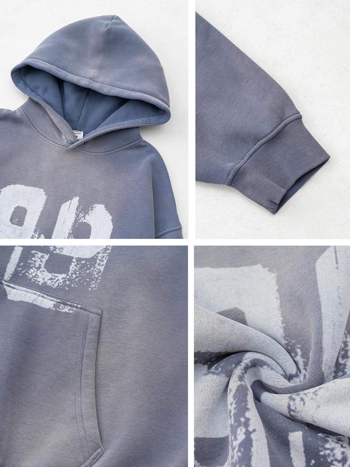 imageAelfric Eden Graffiti Hoodie Number Washed Hoodies Long Sleeve Oversized Hooded Pullover Sweatshirt 2025 Trendy OutfitsBlue