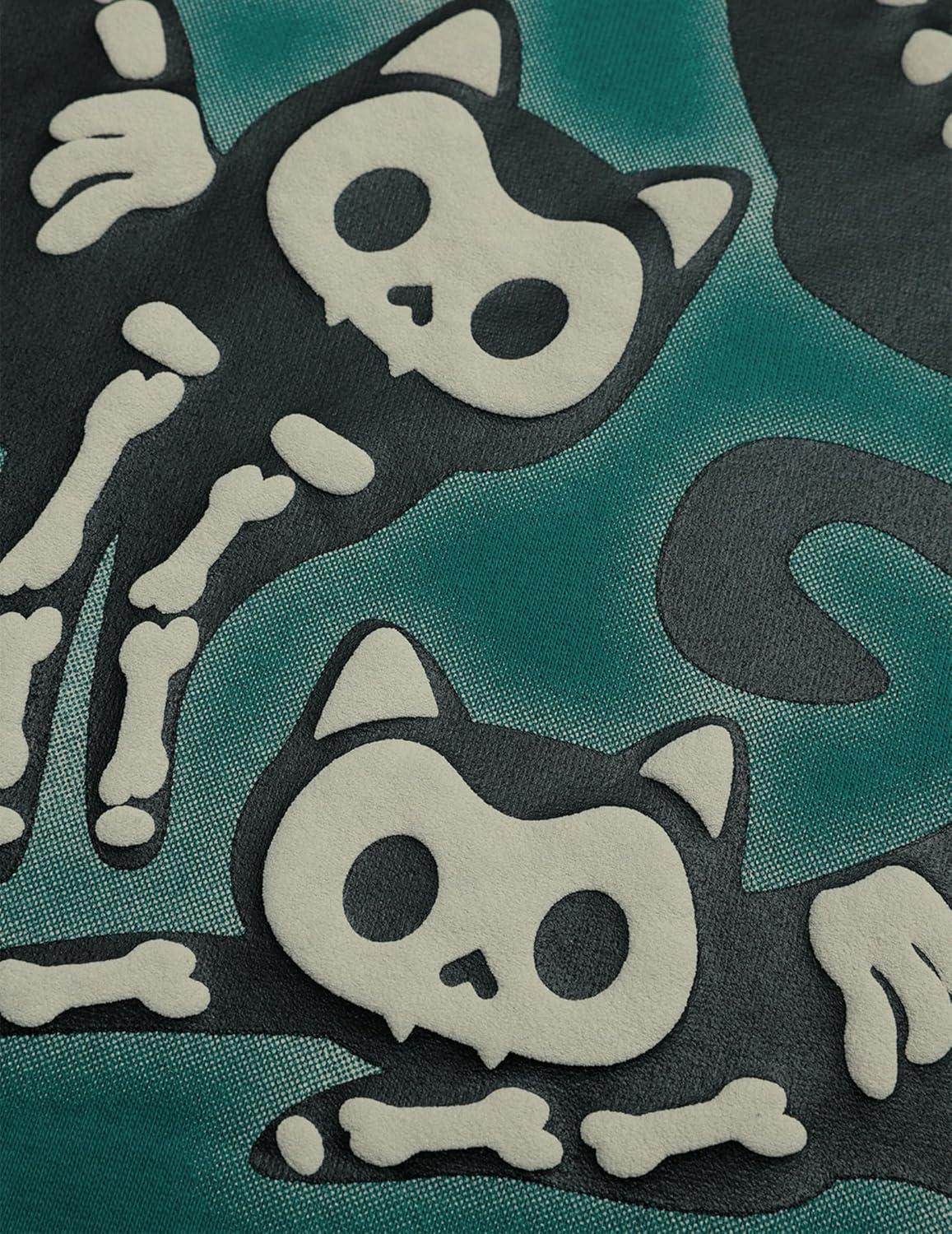 imageAelfric Eden Hoodies Skeleton Cat Hoodie Long Sleeve Cartoon Graphic Casual Hooded Sweatshirts 2025 Trendy TopsGreen